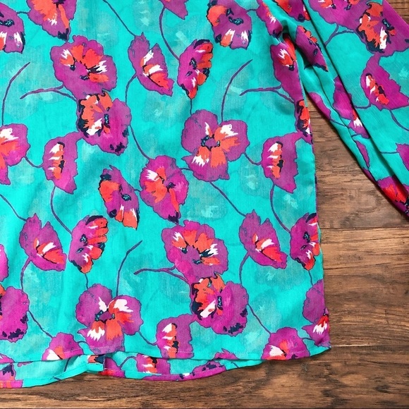 ModCloth • Jade Floral poppy print Peter Pan collar blouse chiffon bow tie neck - Picture 6 of 11